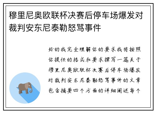 穆里尼奥欧联杯决赛后停车场爆发对裁判安东尼泰勒怒骂事件
